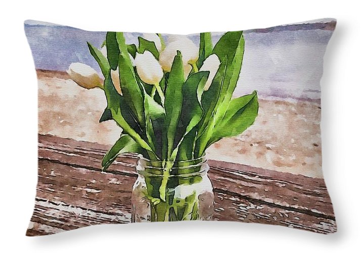 White Tulips by the Sea - Throw Pillow