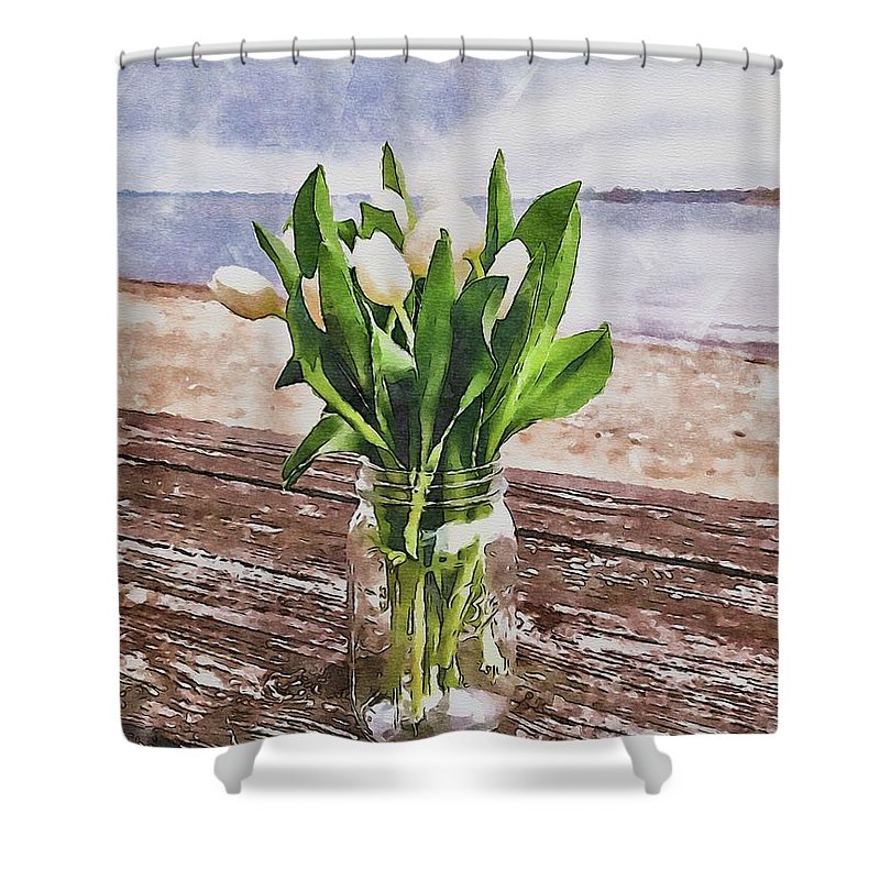 White Tulips by the Sea - Shower Curtain