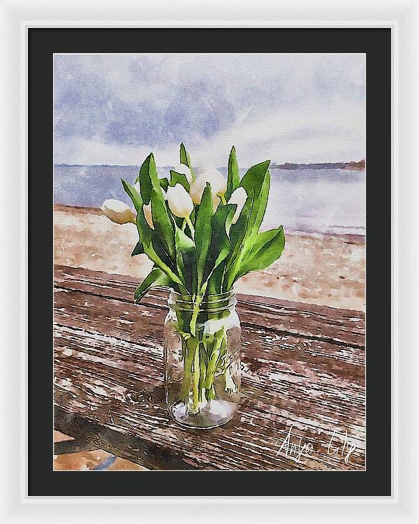 White Tulips by the Sea - Framed Print