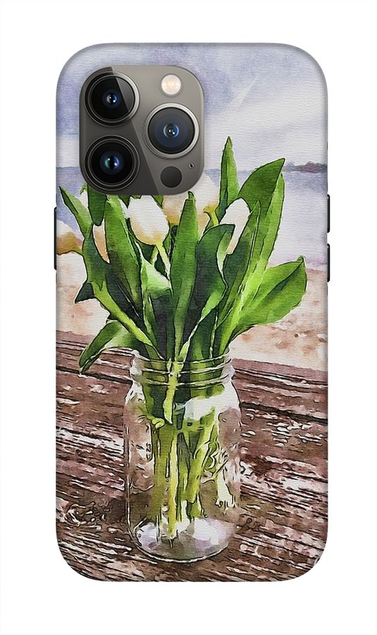 White Tulips by the Sea - Phone Case