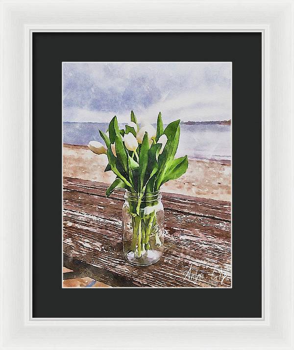White Tulips by the Sea - Framed Print