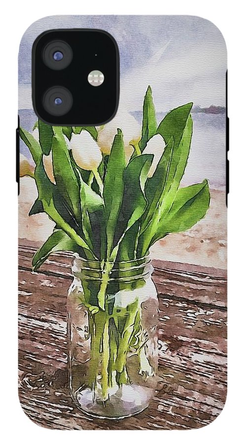 White Tulips by the Sea - Phone Case