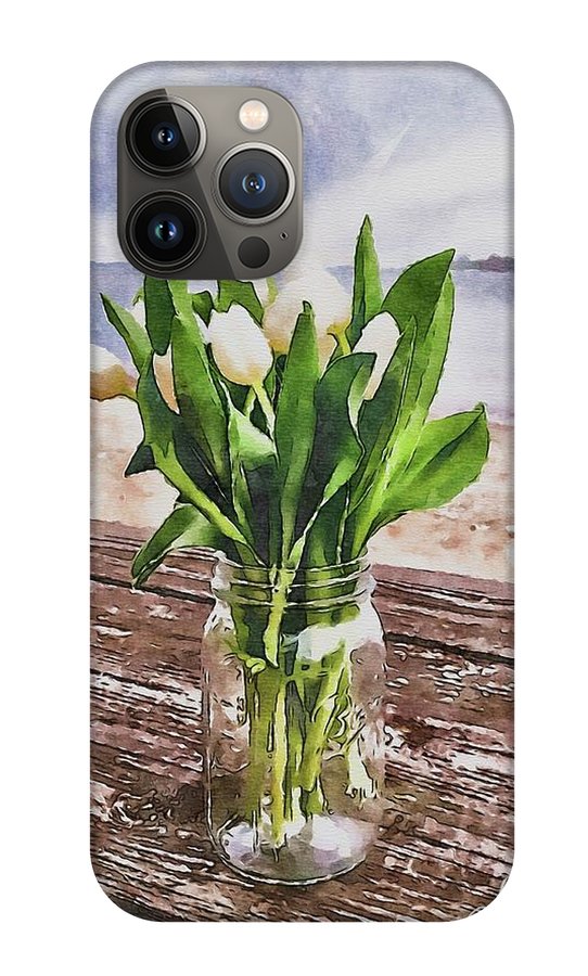 White Tulips by the Sea - Phone Case