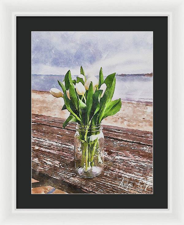 White Tulips by the Sea - Framed Print
