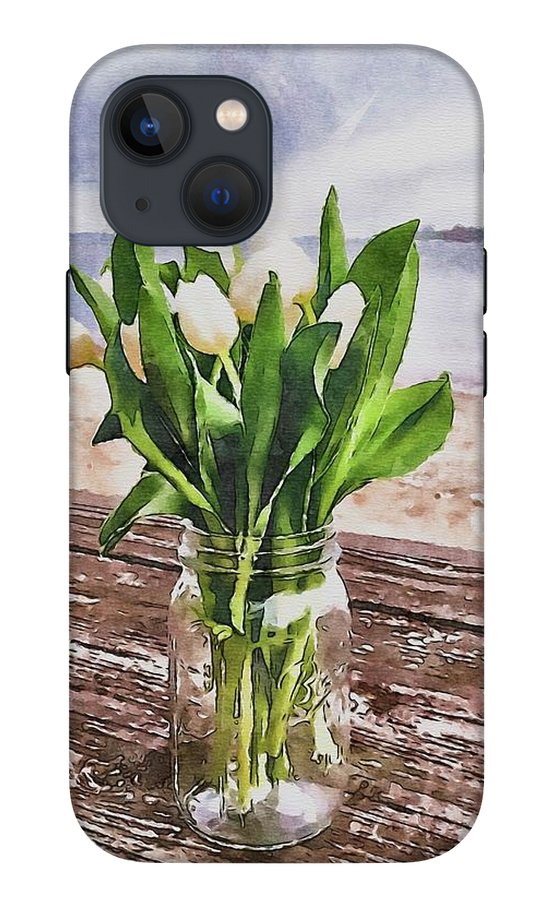 White Tulips by the Sea - Phone Case